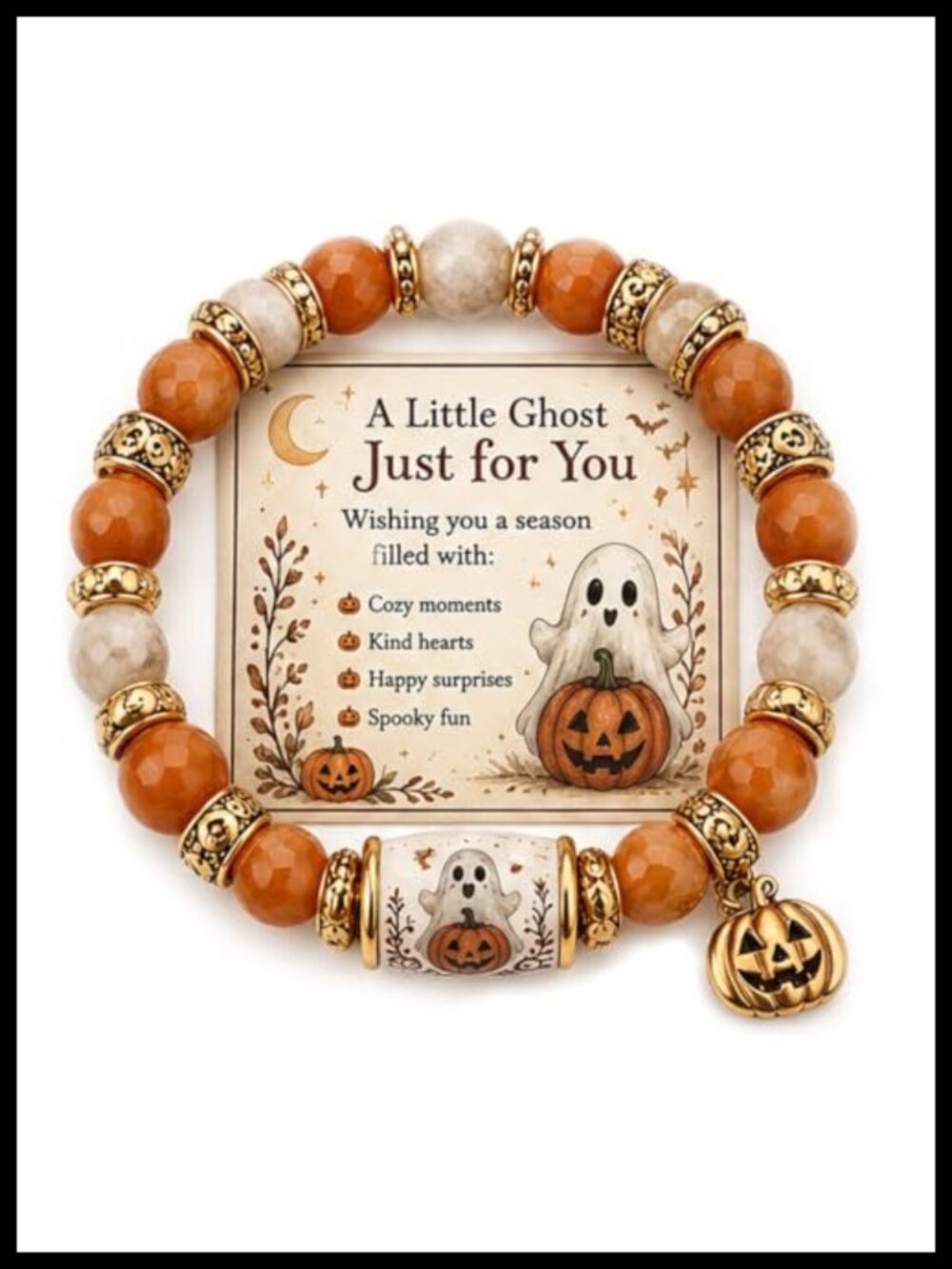 Halloween Beaded Stretch Bracelet Pumpkin Ghost Skull Charm Jewelry